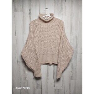 H&M Chunky Knit Sweater Tan Beige Sandy Turtleneck Mockneck Cropped Pullover, M